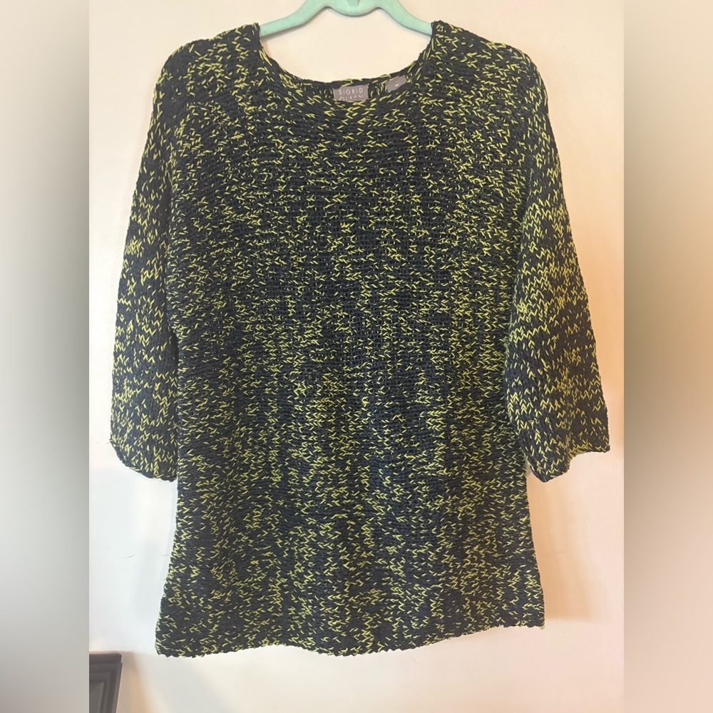 Sigrid Olsen Gorgeous Black/Green Silk Blend Hand Knit Sweater Size MEDIUM